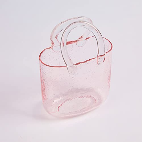 NLDGR Glas-Geldbörsenvase für Blumen, rosa Glasbeutel, Vase mit Fischschale, klare, mundgeblasene Glasvasen Griffen, flippige, Vasen Heimdekoration, Dekoration, 7.6x10.6 inch von NLDGR