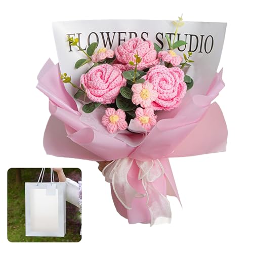 NLDGR Häkelsträuße, Gehäkelte Blumen, Häkelblumenstrauß, Gestrickt, Handgefertigt, Künstlicher Rosen-Gänseblümchen-Blumenstrauß, für Muttertag, Hochzeitsgeschenk, Heimdekoration (2) von NLDGR