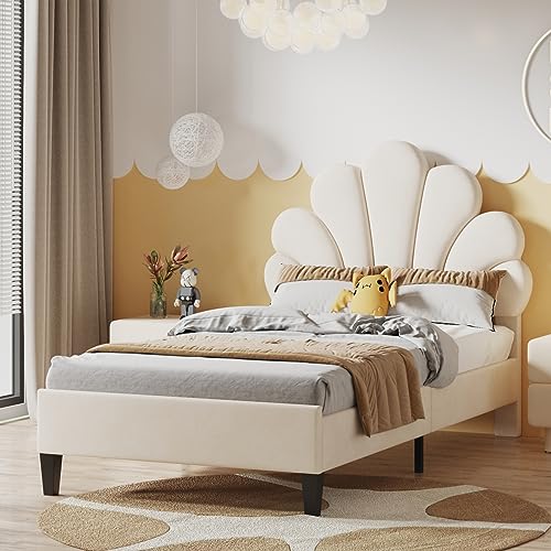 NLDGR Kinderbett Polsterbett Einzelbett 90x200 cm Bettgestell Blumenform Gepolstertes Einzelbett, Samtstoff Gästebett Jugendbett, Bettgestell mit Lattenrost, ohne Matratze NLDGR Kinderbett Polsterbett Einzelbett 90x200 cm Bettgestell Blumenform Gepolstertes Einzelbett, Samtstoff Gästebett Jugendbett, Bettgestell mit Lattenrost, ohne Matratze von NLDGR