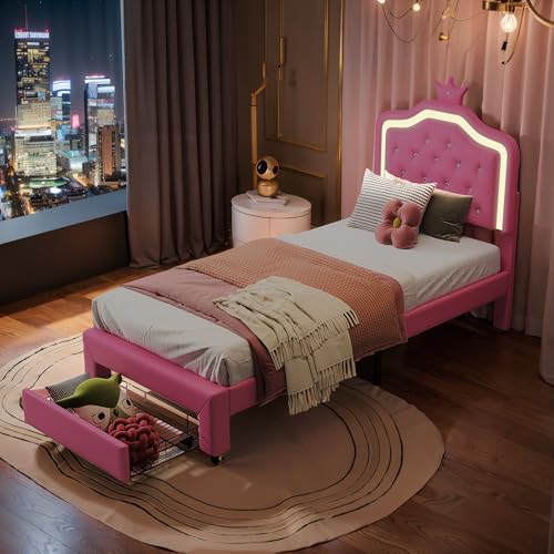 NLDGR Polsterbett Doppelbett 90 x 200 cm, Bettgestell mit Kopfteil in Blumenform Muschelform und Lattenrost, Samtstoff, für Erwachsenen Jugendbett, Mädchenbett, Gästebett (Rose+PU-90x200cm) von NLDGR