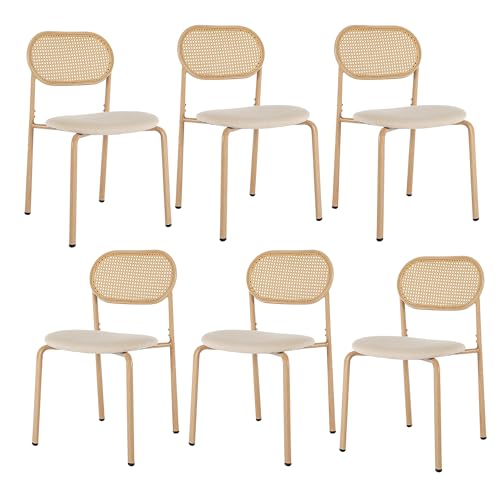 NLDGR Rattan Esszimmerstühle 2er Set, Küchenstühle Akzentstühle mit Rattan Rückenlehnen Armlose Stühle mit Metallbeinen, Gepolstertem Sitz, für Esszimmer Küche Wohnzimmer (Stil 1 Holzfarbe-6pcs) NLDGR Rattan Esszimmerstühle 2er Set, Küchenstühle Akzentstühle mit Rattan Rückenlehnen Armlose Stühle mit Metallbeinen, Gepolstertem Sitz, für Esszimmer Küche Wohnzimmer (Stil 1 Holzfarbe-6pcs) von NLDGR