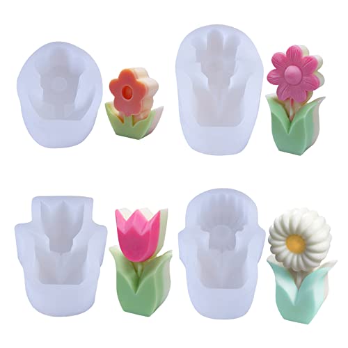 NLDGR Silikonformen für Blumen, 4 Stück, 3D-Tulpen, Gänseblümchen und Sonne, Blume, Kerzenform, Silikonformen für Seife, Kerzen, Schokolade, Süßigkeiten, Kuchendekoration von NLDGR