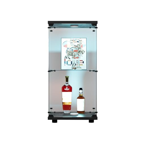 NLDGR Vitrine mit LED-Beleuchtung, 86x43x37cm, Modern Glasvitrine mit 2 Regalen, 1 Türen Glas Vitrine Vitrinenschrank, Glasschrank Standvitrine aus Gehärtetes Glas und Holz, für Wohnzimmer NLDGR Vitrine mit LED-Beleuchtung, 86x43x37cm, Modern Glasvitrine mit 2 Regalen, 1 Türen Glas Vitrine Vitrinenschrank, Glasschrank Standvitrine aus Gehärtetes Glas und Holz, für Wohnzimmer von NLDGR