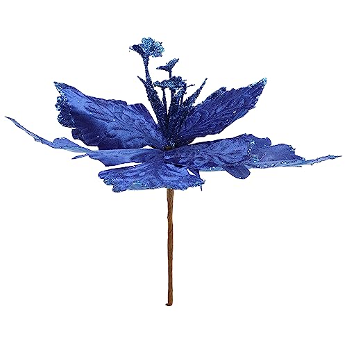 NLDGR Weihnachtsstern, Künstliche Blumen, Weihnachtsblumen, Kunstblumen, Künstlicher Weihnachtsstern, Blumenstrauß mit Clips und Stielen, Glitzernde Weihnachtsbaumschmuck, Weihnachtliche(Blau) von NLDGR