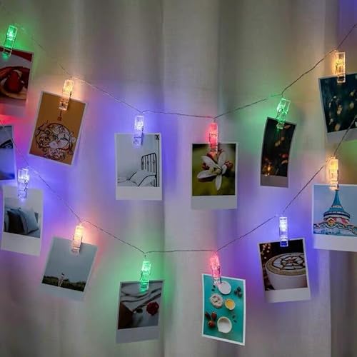 NLINIOZWN LED-Lichterkette mit Sternen, kleine dekorative Lichter für Geburtstag, Schlafzimmer, Dekoration (Clip-Farbe, 10 m, 80 Lichter blinken und Dauerbatterie) von NLINIOZWN