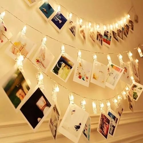 NLINIOZWN LED-Lichterkette mit Sternen, kleine dekorative Lichter für Geburtstag, Schlafzimmer, Dekoration (Clip warmweiß, 10 m, 80 Lichter blinken + Dauerbatterie) von NLINIOZWN