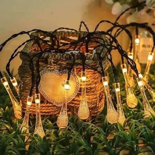 NLINIOZWN LED-Lichterkette mit Sternen, kleine dekorative Lichter für Geburtstag, Schlafzimmer, Dekoration (Wassertropfen, warme Farbe, 10 m, 80 Lichter blinken + Dauerbatterie) von NLINIOZWN