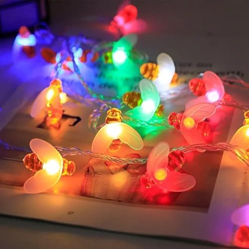 NLINIOZWN LED-Lichterkette mit Sternen, kleine dekorative Lichter für Geburtstag, Schlafzimmer, Dekoration (kleine Biene, 6 m, 40 Lichter blinken + Dauerbatterie) von NLINIOZWN