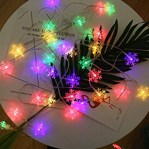 NLINIOZWN LED-Lichterkette mit Sternen, kleine dekorative Lichter für Geburtstag, Schlafzimmer, Dekoration (schöne Schneeflocke (farbig), 3 m, 20 Batterien, blinkend + Dauerlicht) von NLINIOZWN