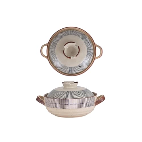 Keramik Kochtopf mit Deckel und Doppelgriff - Japanischer Hot Pot aus Steingut für Eintopf, Suppe und Auflauf - Schmortopf für Herd & Backofen(1.5L) von NLLATEI