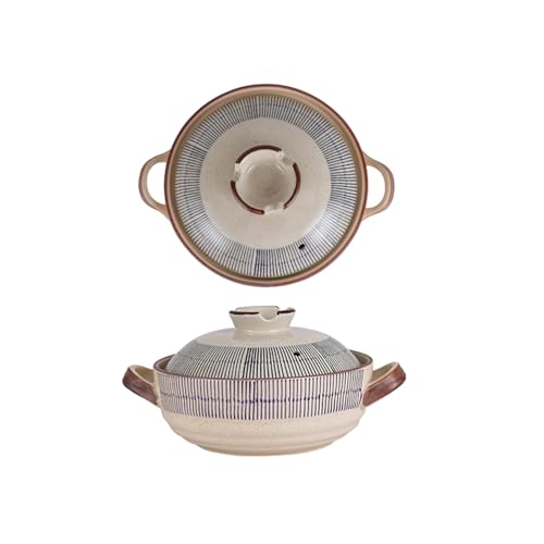 Keramik Kochtopf mit Deckel und Doppelgriff - Japanischer Hot Pot aus Steingut für Eintopf, Suppe und Auflauf - Schmortopf für Herd & Backofen(2.5) von NLLATEI