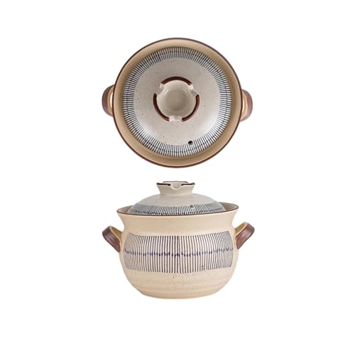 Keramik Kochtopf mit Deckel und Doppelgriff - Japanischer Hot Pot aus Steingut für Eintopf, Suppe und Auflauf - Schmortopf für Herd & Backofen(3.5L) von NLLATEI