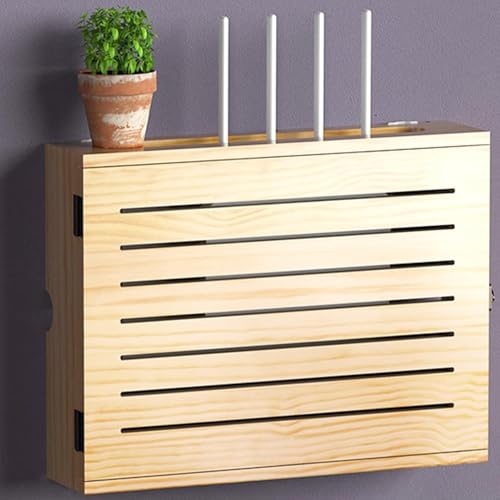 NLLATEI Router Box WLAN Aufbewahrungsbox mit Kabel Management Wandmontage Holz Regal Dekorative Floating Box für Router und Set-top Box im Wohnzimmer, Schlafzimmer Büro(Brown,Interior 52cm) von NLLATEI
