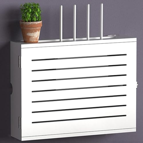 NLLATEI Router Box WLAN Aufbewahrungsbox mit Kabel Management Wandmontage Holz Regal Dekorative Floating Box für Router und Set-top Box im Wohnzimmer, Schlafzimmer Büro(White,Interior 42cm) von NLLATEI
