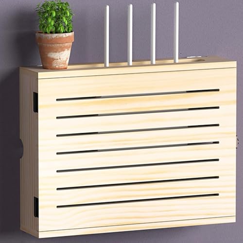 Router Box WLAN Aufbewahrungsbox mit Kabel Management Wandmontage Holz Regal Dekorative Floating Box für Router und Set-top Box im Wohnzimmer, Schlafzimmer Büro(Transparent Brown,Interior 52cm) von NLLATEI