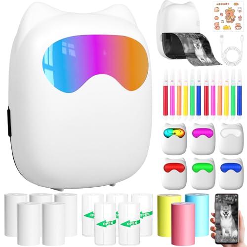 NLMWTI Mini Drucker, LED Tragbarer Mini-Wärmedrucker, Thermo-Foto, Wireless Fotodrucker mit Android & iOS mit 14 Rollen Papier, Drucker ohne Tinte, für Notizen, Bilder, Fotos, Journal von NLMWTI