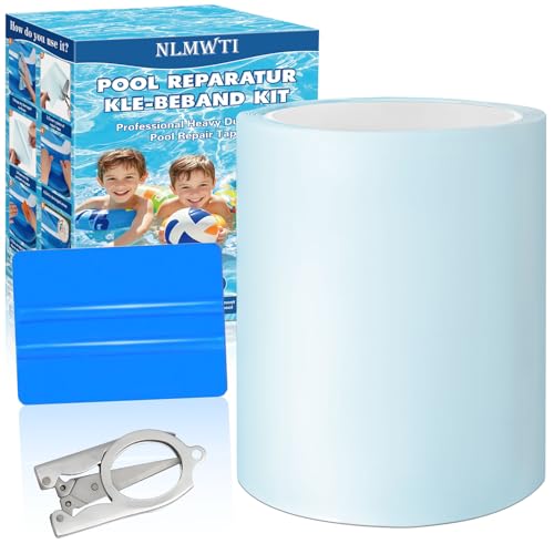 NLMWTI Pool Reparaturset Unterwasser, Pool Flicken Wasserdicht - 10cm*200cm, Pool Kleber mit Schaber, Schere, Unterwasserkleber Flex Tape für Pool,Poolfolie,Schlauchboot,Luftmatratze von NLMWTI