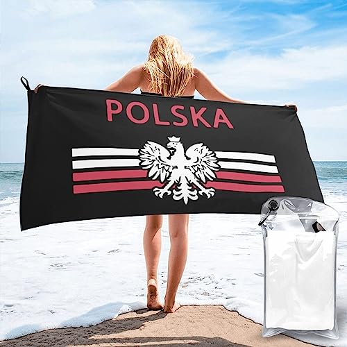 Strandtuch mit polnischer Flagge, Polska-Adler, Mikrofaser-Strandtücher, übergroß, schnell trocknend (80 x 160 cm), sanddicht, saugfähig, kompakt, Stranddecke, leichtes Handtuch zum Schwimmen, Sport von NLWQEKV