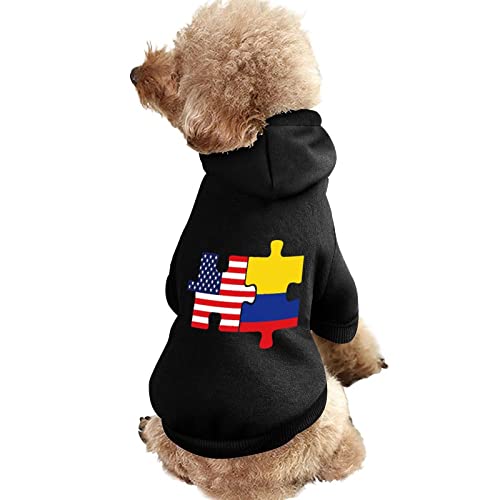USA- und Kolumbien-Flaggen-Puzzle-Haustier-Kapuzenpullover, weicher, Warmer Hundepullover, bedrucktes Muster, Haustieranzüge mit Hüten von NLWQEKV