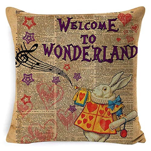 Der Häschenrenovator in der illustrierten Zeitung "Alice im Wunderland" Retro Wohnkultur quadratischer Kissenbezug 4545cm (ohne Kissenkern) von NLZNKZJ
