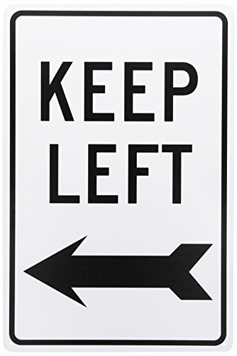 NMC TM28G Schild "Keep Left", 30,5 x 45,7 cm, hochintensives reflektierendes Aluminium-Verkehrssicherheitsschild mit schwarzer Pfeilgrafik, Text auf weißem Sockel von NMC