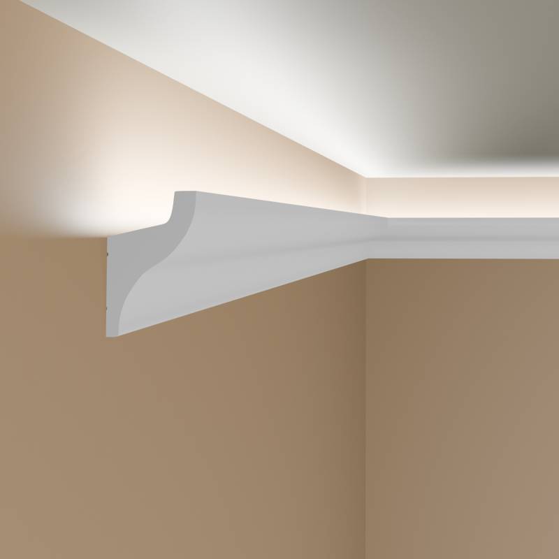 Stylische Licht Stuckleiste (NMC Wallstyl IL3) aus hochfestem Polystyrol (32.5 x 50 x 2000 mm) (LED von NMC