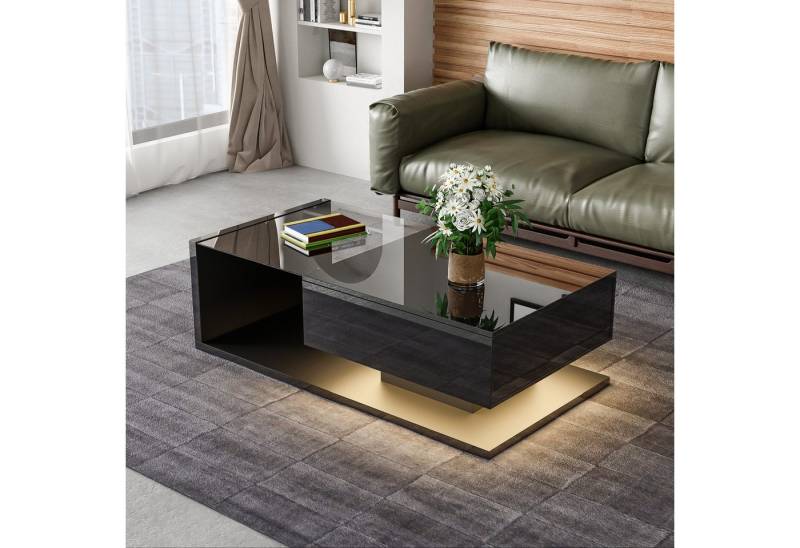 NMCXXO Couchtisch Moderner Couchtisch mit LED-Beleuchtung und Spiegelglas (Perfekt für Wohnräume und Büros, platzsparendes Design), Elegantes Design aus hochwertigem Material für jedes Wohnzimmer von NMCXXO