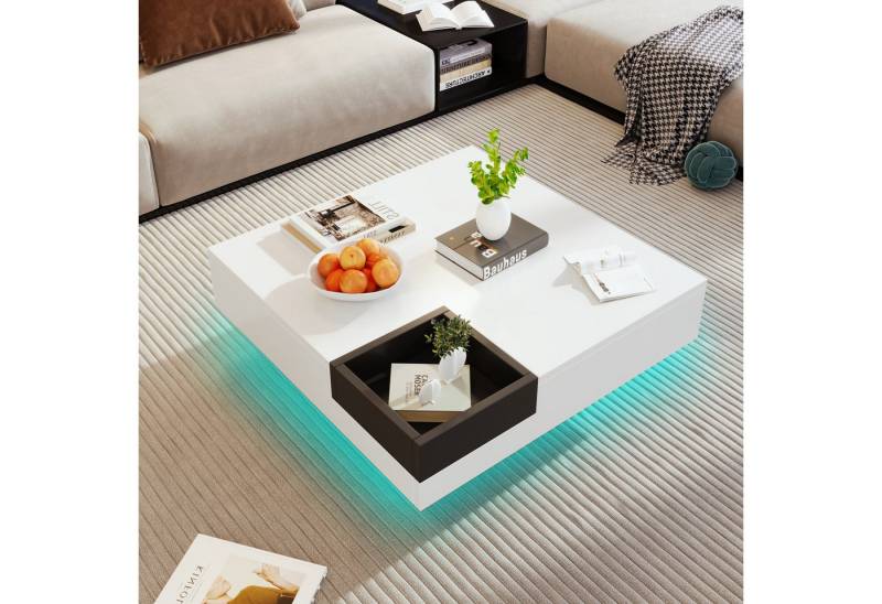 NMCXXO Couchtisch Moderner Couchtisch mit LED und abnehmbarer Aufbewahrungsbox (Perfekt für Wohnräume und Büros, platzsparendes Design), LED-Couchtisch mit Stauraum, ideal für jedes Wohnzimmer. von NMCXXO