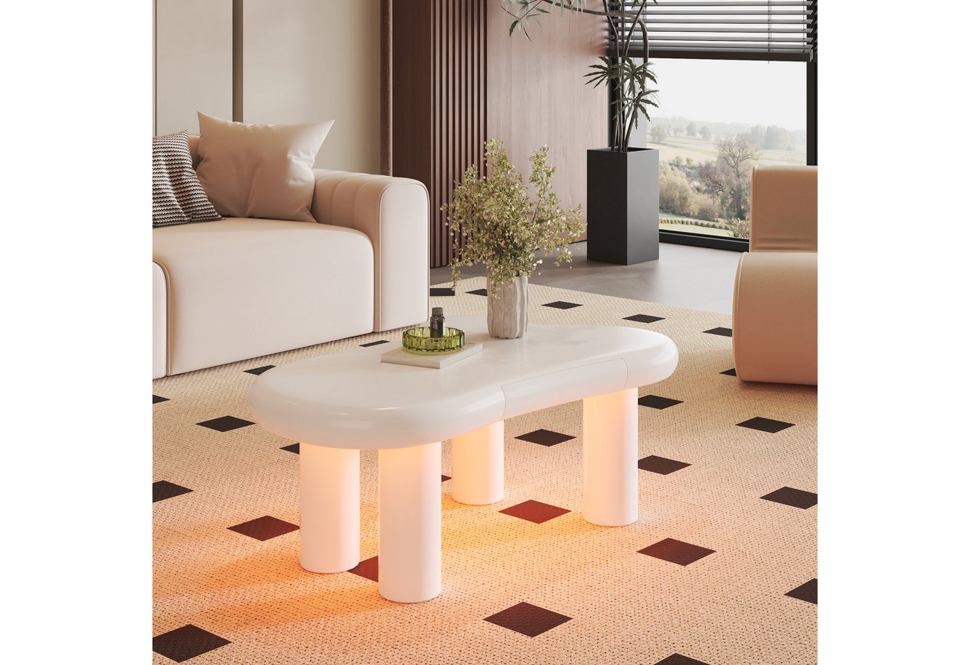 NMCXXO Couchtisch Modernes Design-Couchtisch mit LED-Beleuchtung und Stauraum (Ideal als Couchtisch oder im Homeoffice – platzsparend), Schicker Tisch mit modernem Design und praktischer Aufbewahrung. von NMCXXO