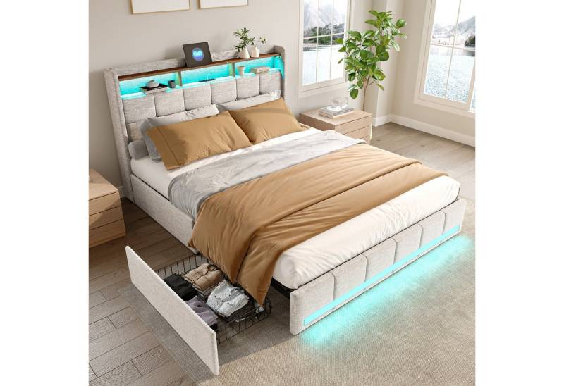 NMCXXO Funktionsbett LED-Beleuchtetes Polsterbett mit USB-Ports, Modernes Bett mit Stauraum und LED-Beleuchtung NMCXXO Funktionsbett LED-Beleuchtetes Polsterbett mit USB-Ports, Modernes Bett mit Stauraum und LED-Beleuchtung von NMCXXO