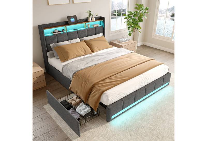 NMCXXO Funktionsbett LED-Beleuchtetes Polsterbett mit USB-Ports, Modernes Bett mit Stauraum und LED-Beleuchtung NMCXXO Funktionsbett LED-Beleuchtetes Polsterbett mit USB-Ports, Modernes Bett mit Stauraum und LED-Beleuchtung von NMCXXO