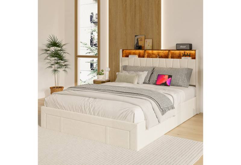 NMCXXO Polsterbett Komfortables Bett mit Stauraum und modernem Design, Eleganter Bettrahmen mit praktischen Stauraummöglichkeiten. von NMCXXO