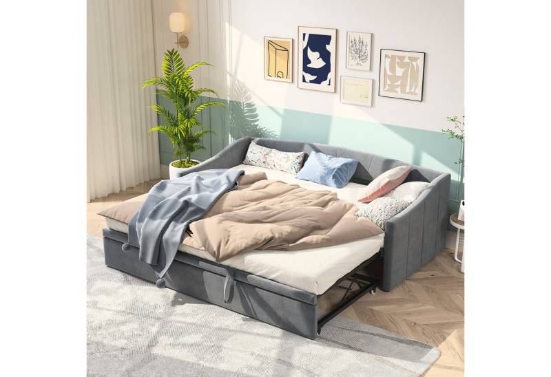 NMCXXO Schlafsofa Polsterbett Daybed mit Ausziehbett 90x200, Samtsofa Gästebett mit Stauraum & Lattenrost von NMCXXO