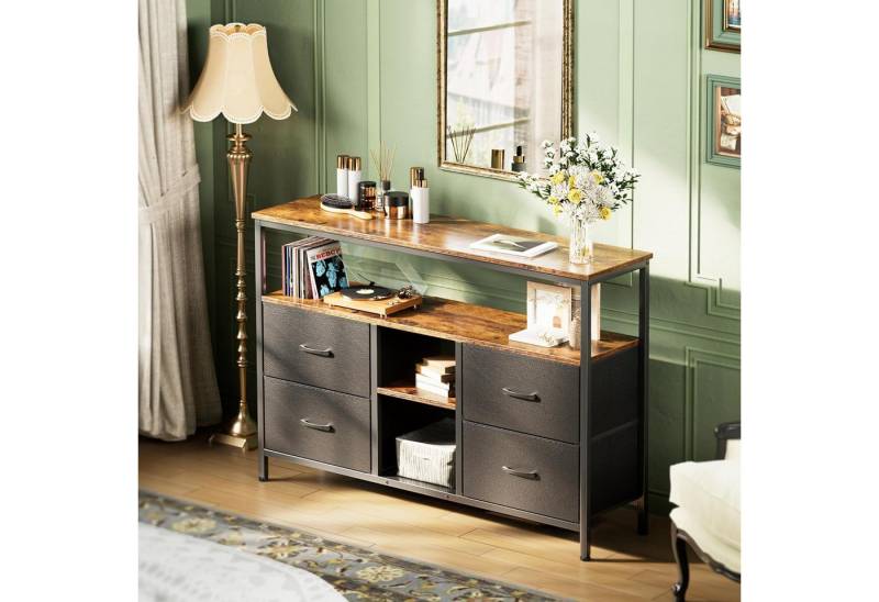 NMCXXO Sideboard Kommode TV-Schrank Metallrahmen, Mit Led-Licht, 4 Schubladen mit Griffen, Industrie-Design,108 × 76,8 × 29.8 cm von NMCXXO