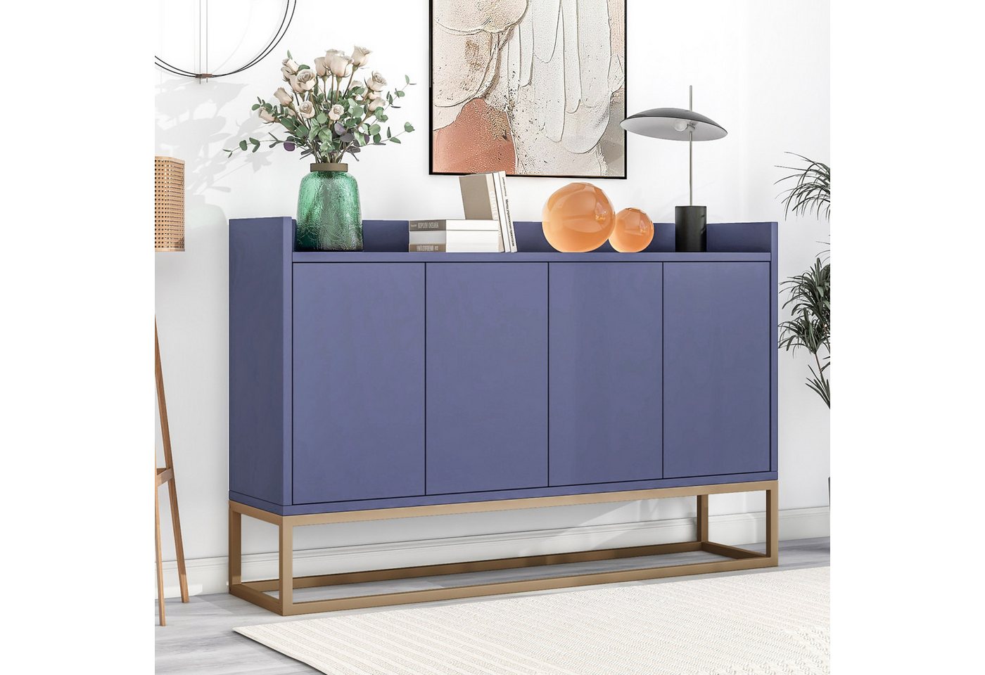 NMCXXO Sideboard Modernes Sideboard mit 4 Türen und Metallgestell, mit 4 Türen, Kommode Landhaus, Anrichte, Buffet, B 120cm von NMCXXO