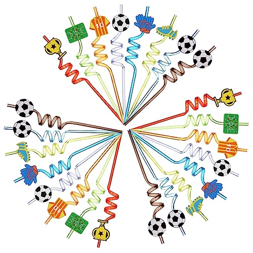 24 Stück Fußball Kunststoff Curly Strohhalme Für Kinder, Wiederverwendbare Bunte Strohhalme Mit Fußball Cartoon Design, Trinkhalme Geeignet Für Club, Geburtstagsparty Etc von NMD&LR