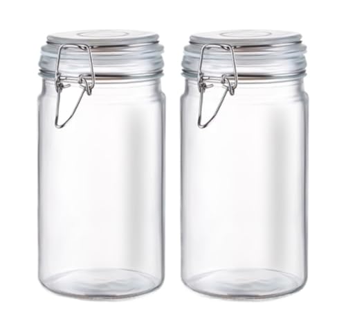 NMGHUTE Einmachglas Vorratsgläser 2 Stück Glasgefäß Mit Deckel, Zylindrischer Breiter Mund For Pasta-Kekse Partygeschenke(1200ml) von NMGHUTE