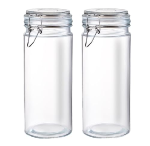 NMGHUTE Einmachglas Vorratsgläser 2 Stück Glasgefäß Mit Deckel, Zylindrischer Breiter Mund For Pasta-Kekse Partygeschenke(1600ml) von NMGHUTE