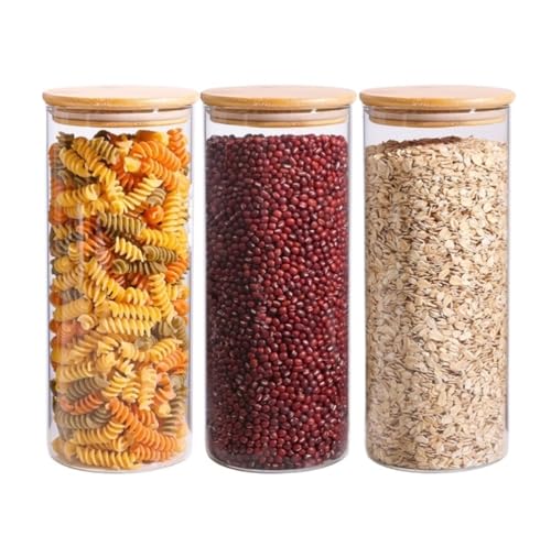 NMGHUTE Einmachglas Vorratsgläser 3Pcs Luftdichten Gläser Mit Bambus Deckel Kanister Lebensmittel Lagerung Container Küche Partygeschenke(Flat lid) von NMGHUTE