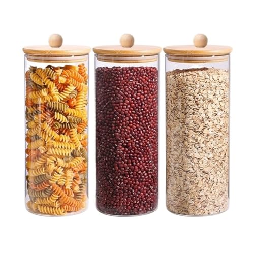 NMGHUTE Einmachglas Vorratsgläser 3Pcs Luftdichten Gläser Mit Bambus Deckel Kanister Lebensmittel Lagerung Container Küche Partygeschenke(Lid with handle) von NMGHUTE