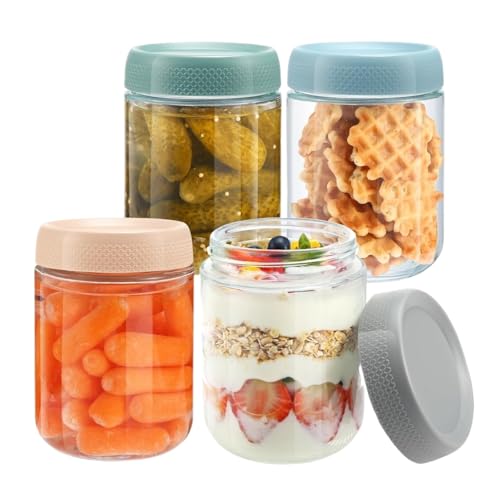 NMGHUTE Einmachglas Vorratsgläser 4er-Set Behälter Aus Glas Mit Schraubdeckel For Overnight Oats Partygeschenke von NMGHUTE