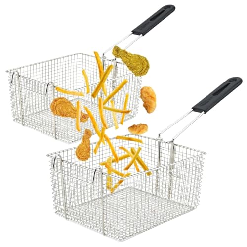 NMGHUTE Frittierkorb,Frittiertopf Frittierkorb, 2 Stück, for Frittieren und Servieren von Speisen mit Gummigriff Frittiersieb von NMGHUTE