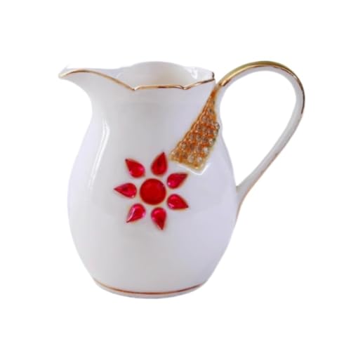 NMGHUTE Sauciere Saucen, 2er-Pack Milchkännchen Und Milchbecher Aus Keramik Im Europäischen Stil Mit Sonnenblumen- Und Goldbemalung Servierkrug(Rood) von NMGHUTE