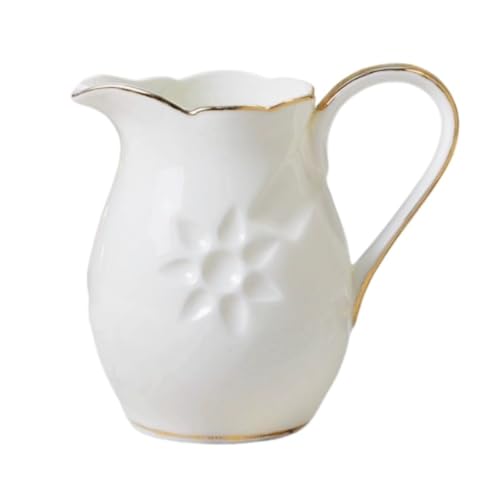 NMGHUTE Sauciere Saucen, 2er-Pack Milchkännchen Und Milchbecher Aus Keramik Im Europäischen Stil Mit Sonnenblumen- Und Goldbemalung Servierkrug(White) von NMGHUTE
