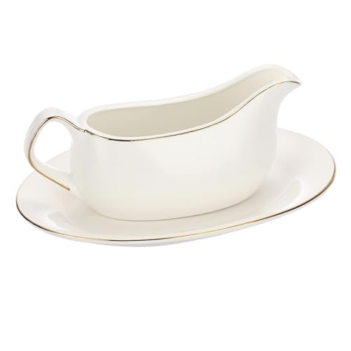 NMGHUTE Sauciere Saucen, Sauciere Aus Weißer Keramik Mit Tablett Und Goldrand, Sauciere for Soße Und Salatdressing Servierkrug NMGHUTE Sauciere Saucen, Sauciere Aus Weißer Keramik Mit Tablett Und Goldrand, Sauciere for Soße Und Salatdressing Servierkrug von NMGHUTE