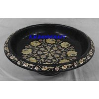 12" Schwarze Marmor Inlay Obstschale, Servierschale, Serviergeschirr, Hochzeitsgeschenk, Geburtstagsgeschenk, Handgemachte Kunst von NMHANDICRAFTSHOP