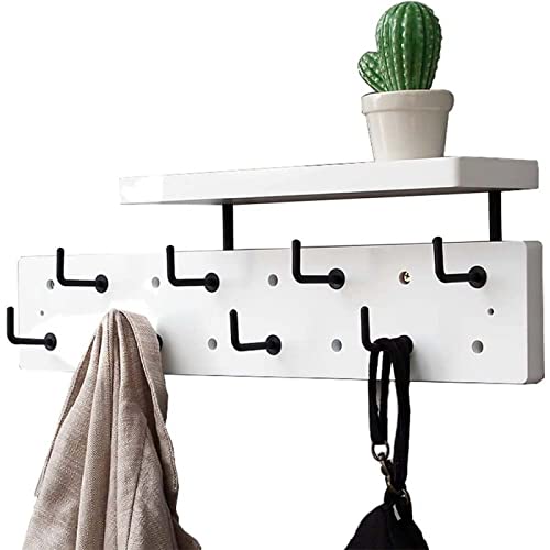 Kleiderbügel-Wandhalterung mit Regalen, Wandgarderobe mit Ablagefach, Wandgarderobe aus Holz mit Metallhaken, Lochplatten-Design von NMHTJ