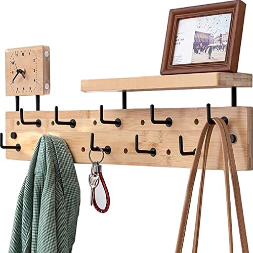 Kleiderbügel-Wandhalterung mit Regalen, Wandgarderobe mit Ablagefach, Wandgarderobe aus Holz mit Metallhaken, Lochplatten-Design von NMHTJ