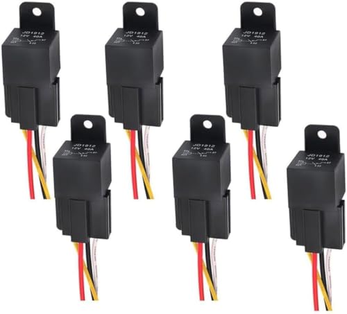 6 Stück KFZ Relais 12V 40A 5-Polig Auto Motor Car Schaltrelais, KFZ Fahrzeug Motor Relais, Umschaltrelais Wechselrelais, für Auto LKW Boot Van Motorrad, mit Drähte von NMJHEVX