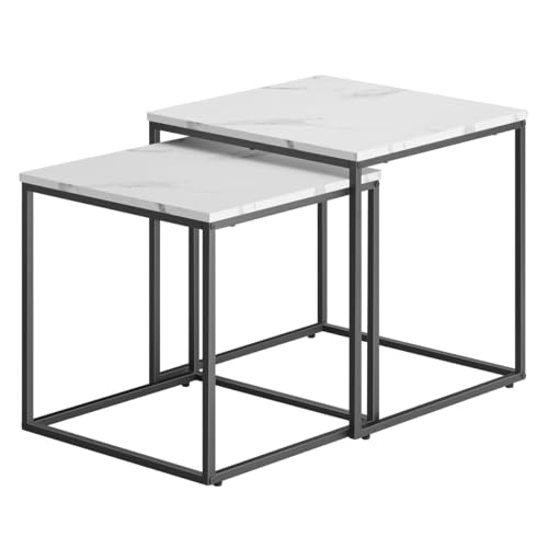 NMK HOME Couchtisch Holz Quadratischer 2er Set 45/50 cm - Couch Tisch - Industrielle Satztische von NMK HOME